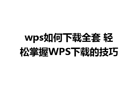 wps如何下载全套 轻松掌握WPS下载的技巧