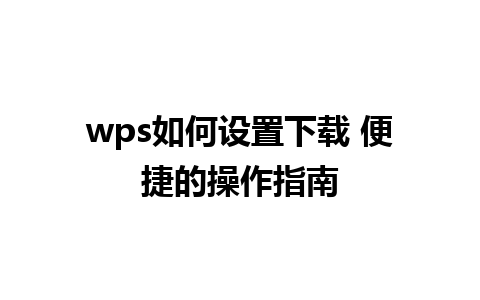 wps如何设置下载 便捷的操作指南