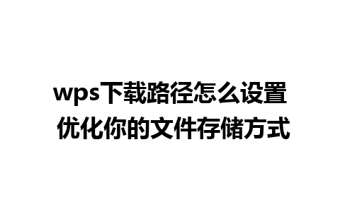 wps下载路径怎么设置 优化你的文件存储方式