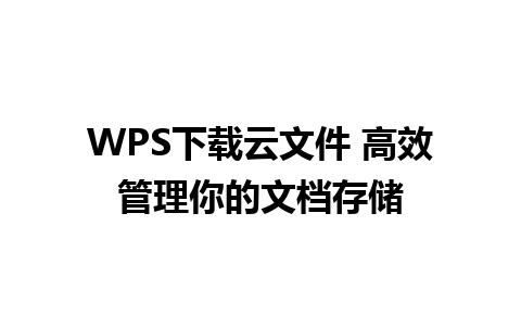 WPS下载云文件 高效管理你的文档存储