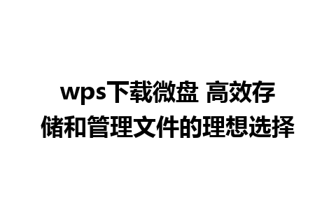 wps下载微盘 高效存储和管理文件的理想选择