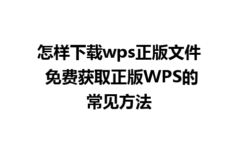 怎样下载wps正版文件 免费获取正版WPS的常见方法