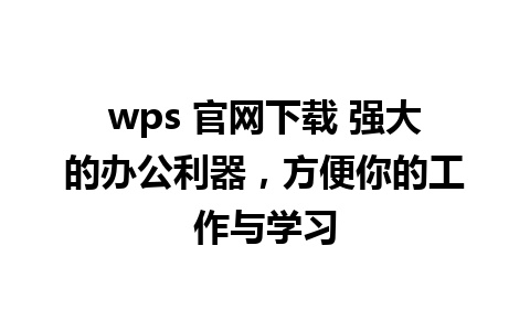 wps 官网下载 强大的办公利器，方便你的工作与学习