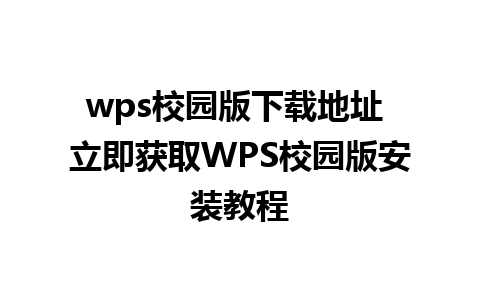 wps校园版下载地址 立即获取WPS校园版安装教程