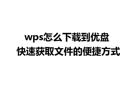 wps怎么下载到优盘 快速获取文件的便捷方式