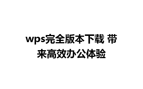 wps完全版本下载 带来高效办公体验