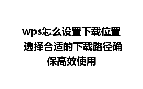 wps怎么设置下载位置 选择合适的下载路径确保高效使用