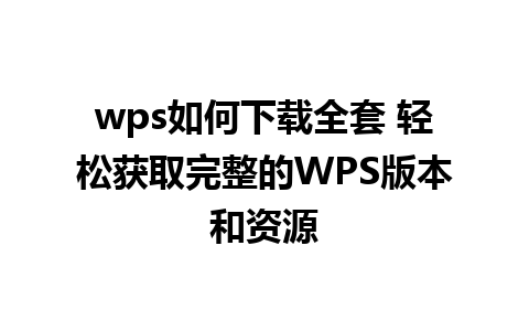 wps如何下载全套 轻松获取完整的WPS版本和资源