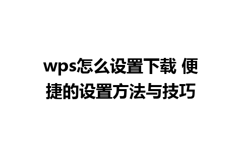 wps怎么设置下载 便捷的设置方法与技巧