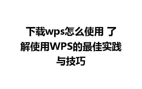 下载wps怎么使用 了解使用WPS的最佳实践与技巧