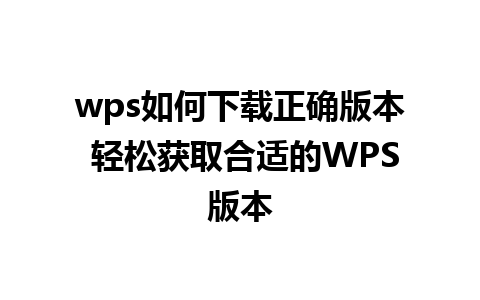 wps如何下载正确版本 轻松获取合适的WPS版本