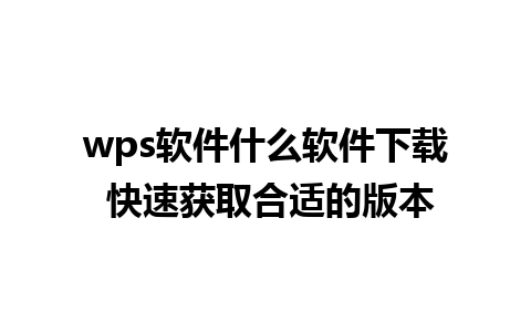 wps软件什么软件下载 快速获取合适的版本