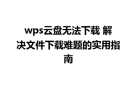 wps云盘无法下载 解决文件下载难题的实用指南