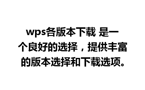 wps各版本下载 是一个良好的选择，提供丰富的版本选择和下载选项。