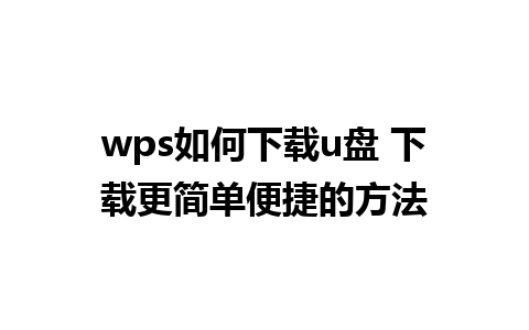 wps如何下载u盘 下载更简单便捷的方法