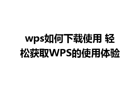 wps如何下载使用 轻松获取WPS的使用体验