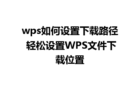 wps如何设置下载路径 轻松设置WPS文件下载位置