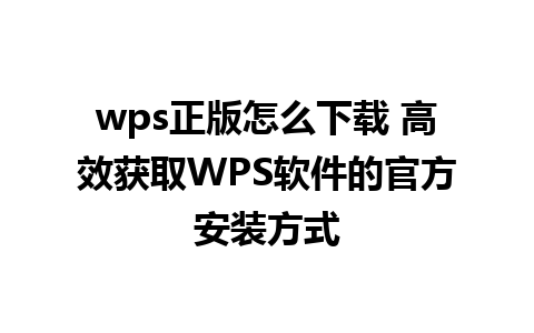 wps正版怎么下载 高效获取WPS软件的官方安装方式