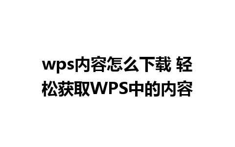 wps内容怎么下载 轻松获取WPS中的内容