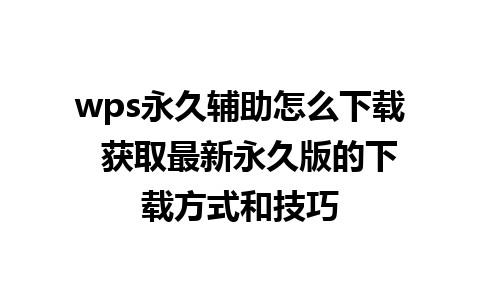 wps永久辅助怎么下载  获取最新永久版的下载方式和技巧