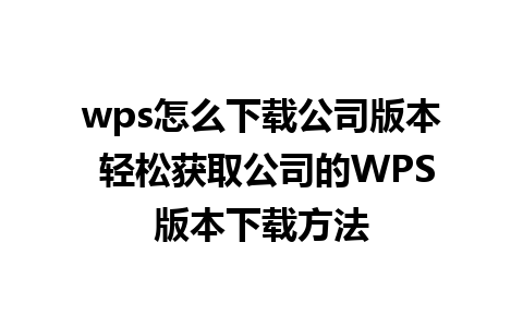 wps怎么下载公司版本 轻松获取公司的WPS版本下载方法