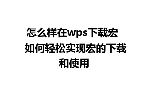 怎么样在wps下载宏  如何轻松实现宏的下载和使用