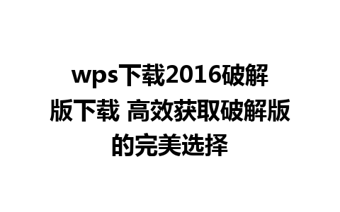 wps下载2016破解版下载 高效获取破解版的完美选择