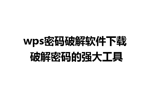 wps密码破解软件下载 破解密码的强大工具