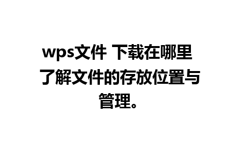 wps文件 下载在哪里 了解文件的存放位置与管理。