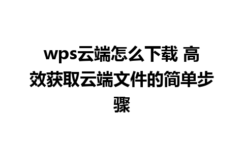 wps云端怎么下载 高效获取云端文件的简单步骤