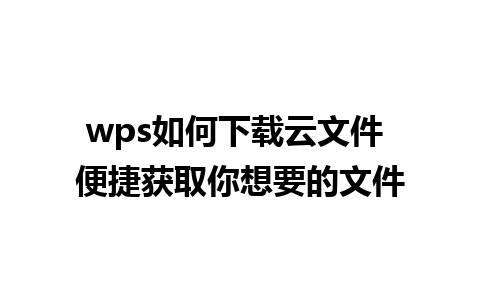 wps如何下载云文件 便捷获取你想要的文件