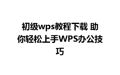 初级wps教程下载 助你轻松上手WPS办公技巧