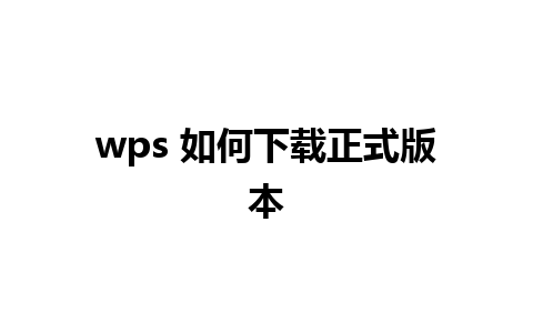 wps 如何下载正式版本