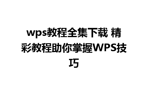 wps教程全集下载 精彩教程助你掌握WPS技巧