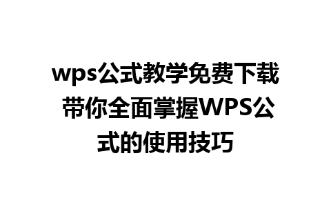 wps公式教学免费下载 带你全面掌握WPS公式的使用技巧