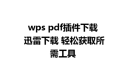 wps pdf插件下载 迅雷下载 轻松获取所需工具