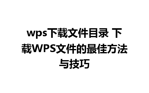 wps下载文件目录 下载WPS文件的最佳方法与技巧