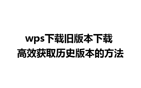 wps下载旧版本下载 高效获取历史版本的方法