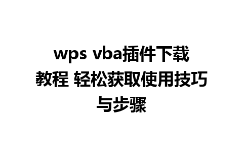 wps vba插件下载教程 轻松获取使用技巧与步骤