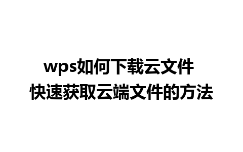 wps如何下载云文件 快速获取云端文件的方法