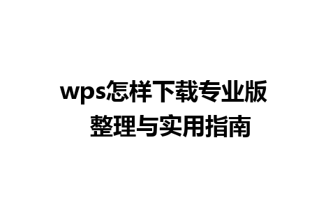 wps怎样下载专业版  整理与实用指南