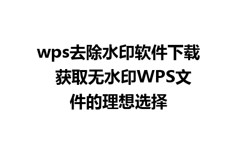 wps去除水印软件下载  获取无水印WPS文件的理想选择