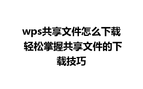 wps共享文件怎么下载 轻松掌握共享文件的下载技巧