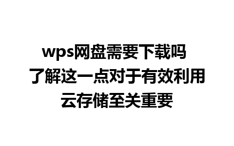 wps网盘需要下载吗 了解这一点对于有效利用云存储至关重要