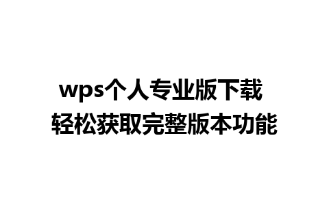 wps个人专业版下载 轻松获取完整版本功能