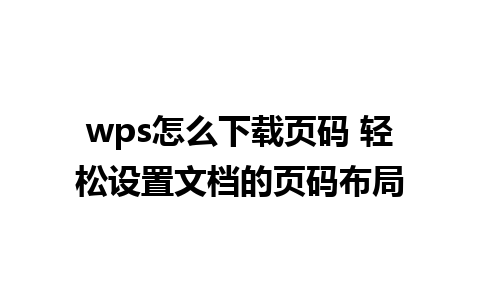 wps怎么下载页码 轻松设置文档的页码布局