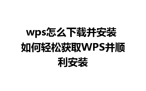 wps怎么下载并安装 如何轻松获取WPS并顺利安装