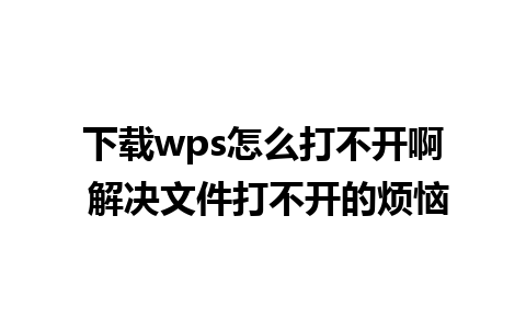 下载wps怎么打不开啊 解决文件打不开的烦恼