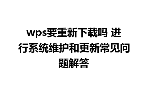 wps要重新下载吗 进行系统维护和更新常见问题解答