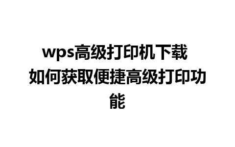 wps高级打印机下载 如何获取便捷高级打印功能